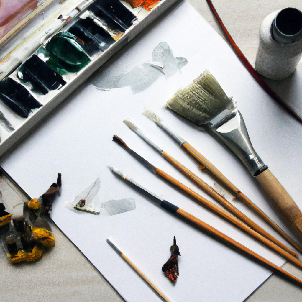 Sunlit Beechwood studio desk with watercolor brushes, palette, and paper
