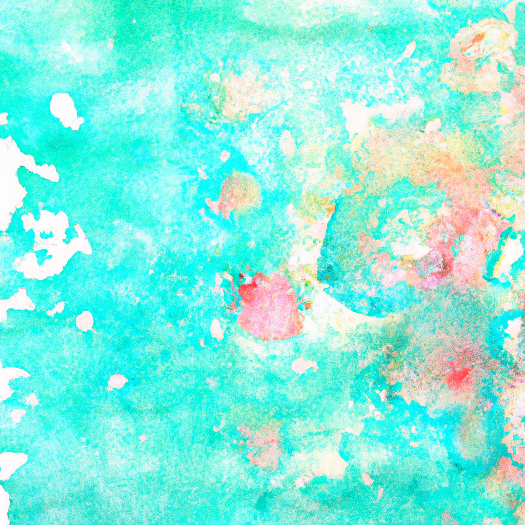 High-contrast watercolor splashes in teal and coral over handmade paper texture